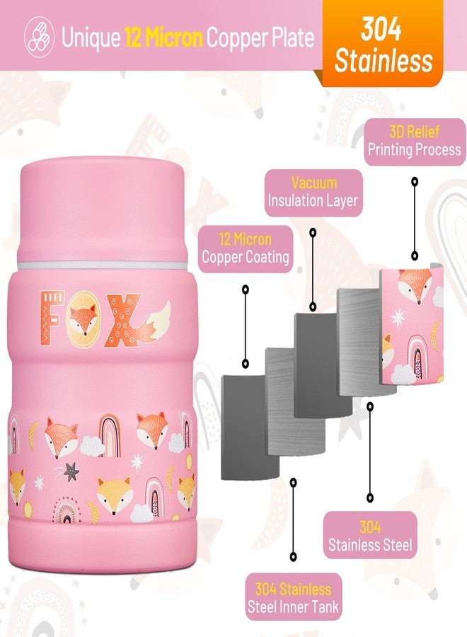 Charcy 17oz Thermo for Hot Food, Insulated Lunch Food Container with Folding Spoon QB - Pink Fox - Image 3